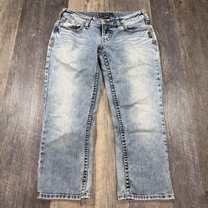 Silver Jeans Aiko Capri Womens W29 Cropped Denim Light Distressed Faded Stretch